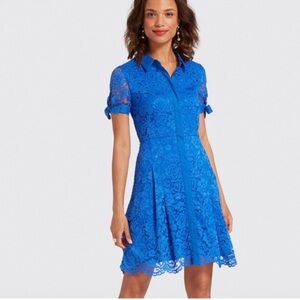 Draper James Tie Blue Shirt Dress Lace Size 2